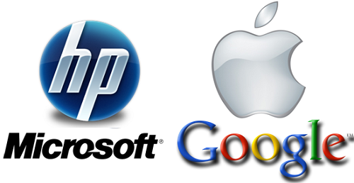 Логотипы HP, Apple, Google и Microsoft